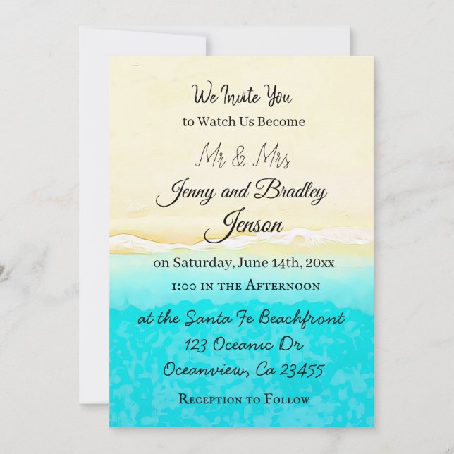 Invitación Bonito Verde azulada Ocean Shore Beach Boda Temáti (Anverso)