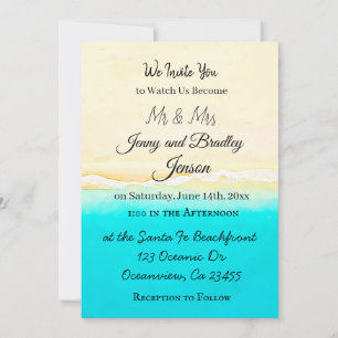 Invitación Bonito Verde azulada Ocean Shore Beach Boda Temáti