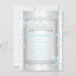 Invitación Bonito Verde azulado Blue Quinceanera Fiesta Tiara