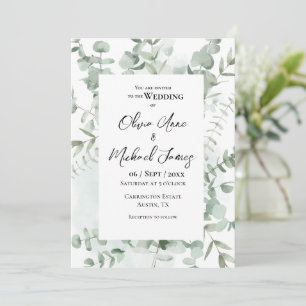 Invitación Bonito Verde Eucalyptus Marco Boda moderno