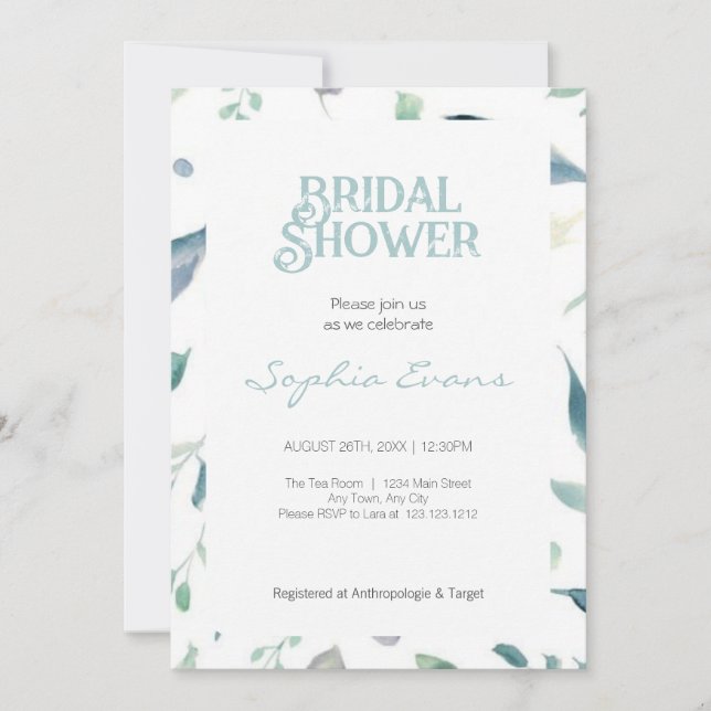 Invitación Bonito Verde Frontera con ducha de novia blanca