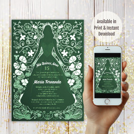 Invitación Bonito Verde Verde Mis Quince Años Quinceañera