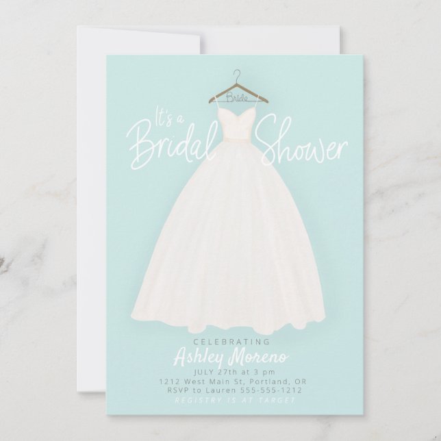 Invitación Bonito vestido Bridal/ducha de boda azul claro (Anverso)