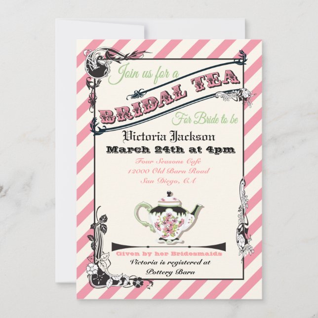 Invitación Bonito Victoriano Bridal Shower Tea Fiesta (Anverso)