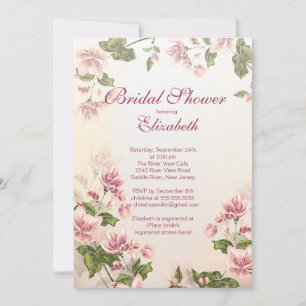 Invitación Bonito Vintag Floral Flores Rosa Ducha Británica