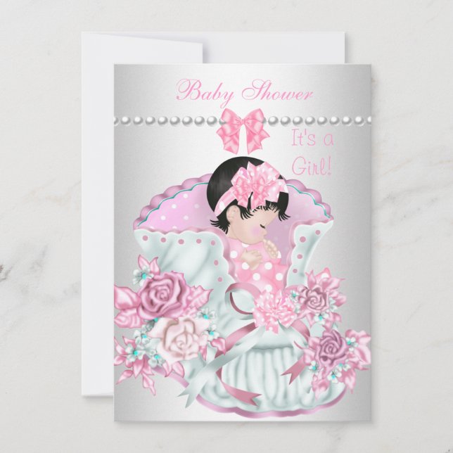 Invitación Bonito vintage Baby Shower Cute Chica Rosa (Anverso)