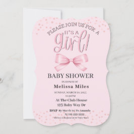 Invitación Bonito Watercolor Bow Rosa Chica Bebé