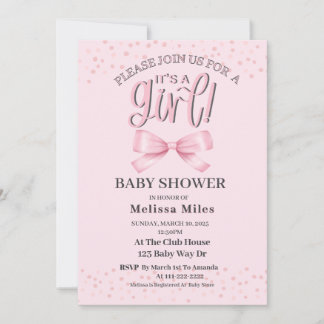 Invitación Bonito Watercolor Bow Rosa Chica Bebé