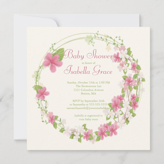 Invitación Bonito Watercolor Floral Rosa Wreath Baby Shower (Anverso)