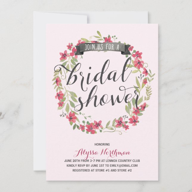 Invitación Bonito Watercolor Florals | Bridal Shower (Anverso)