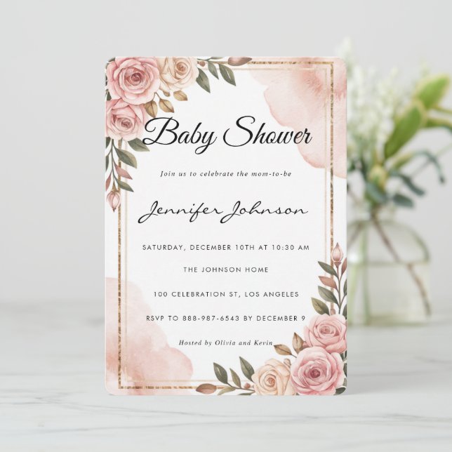 Invitación Bonito Watercolor Flowers Garden Baby Shower (Anverso de pie)