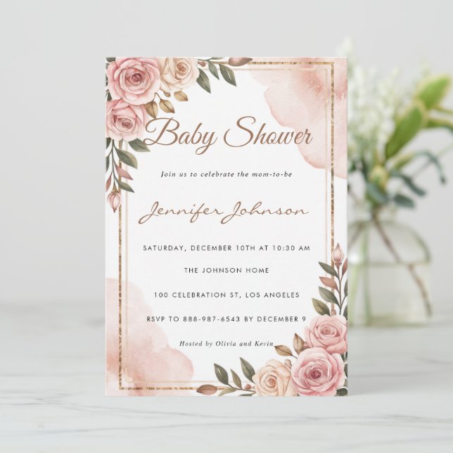 Invitación Bonito Watercolor Flowers Garden Baby Shower (Anverso de pie)