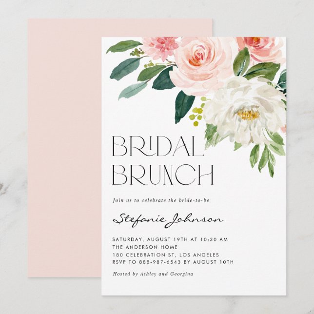 Invitación Bonito Watercolor Flowers Garden Bridal Brunch (Anverso / Reverso)
