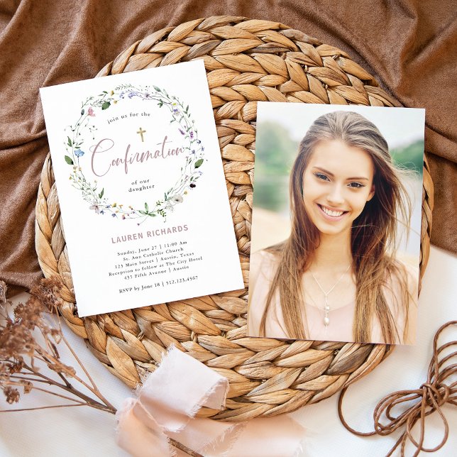 Invitación Bonito Wildflower Wreath | Confirmación de la devo (Subido por el creador)
