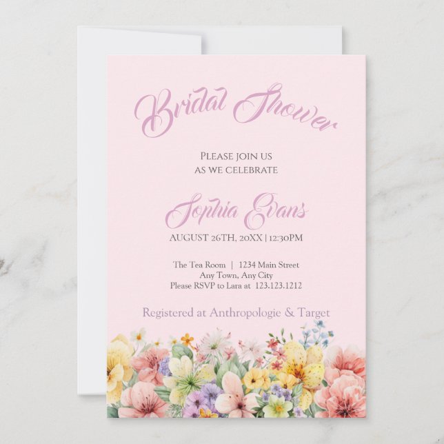 Invitación Bonito Wildflowers Garden Pink Bridal Shower (Anverso)