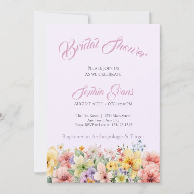 Invitación Bonito Wildflowers Garden Purple Bridal Shower (Anverso)