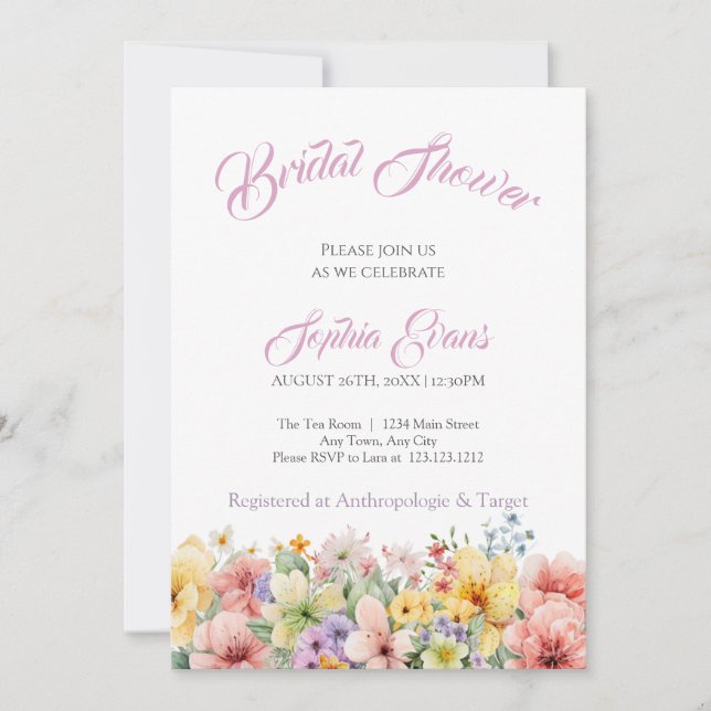 Invitación Bonito Wildflowers Garden White Bridal Shower (Anverso)