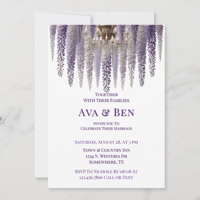 Invitación Bonito Wisteria Boda de candelabro (Anverso)