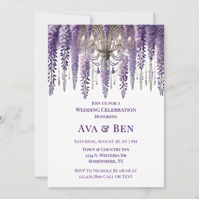 Invitación Bonito Wisteria Boda de candelabro (Anverso)