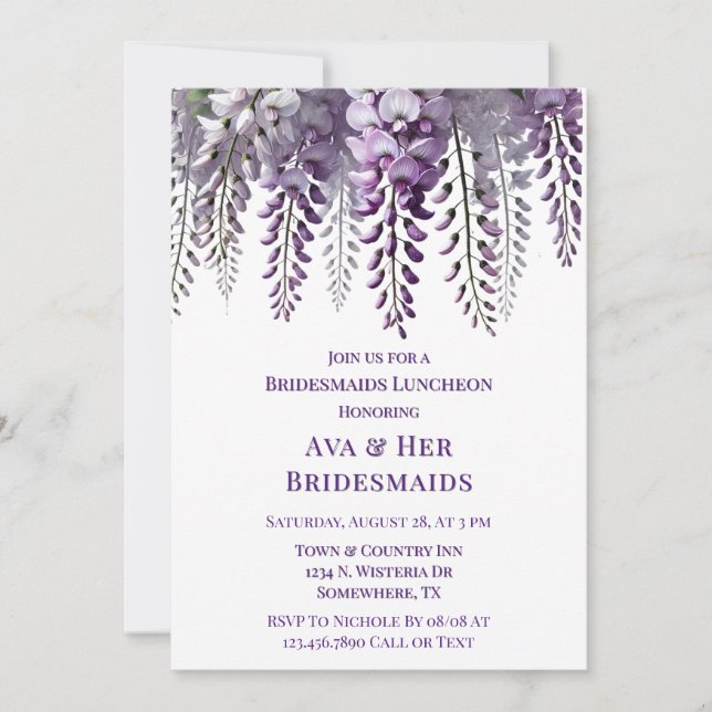 Invitación Bonito Wisteria Morada Bridesmaids Luncheon (Anverso)