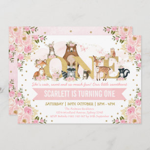 Invitación Bonito Woodland Animals Rubor Gold Primer cumpleañ