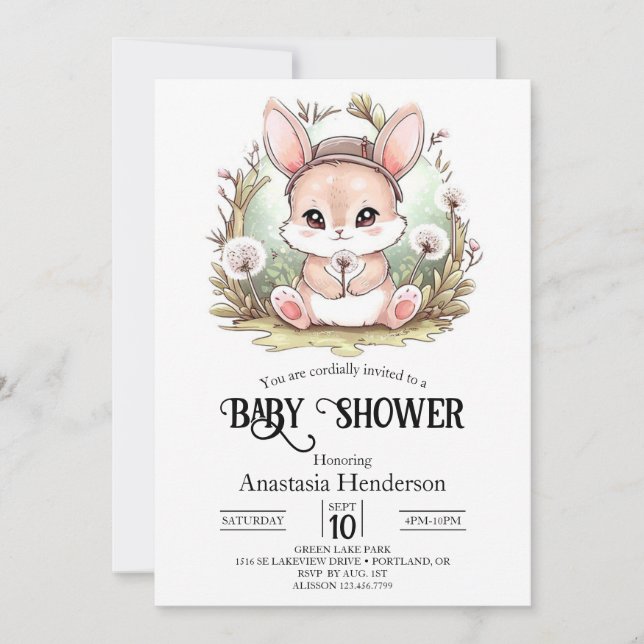 Invitación Bonito Woodland Bunny Digital Baby Shower (Anverso)