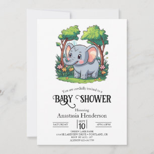 Invitación Bonito y elegante Baby Shower digital Elefante
