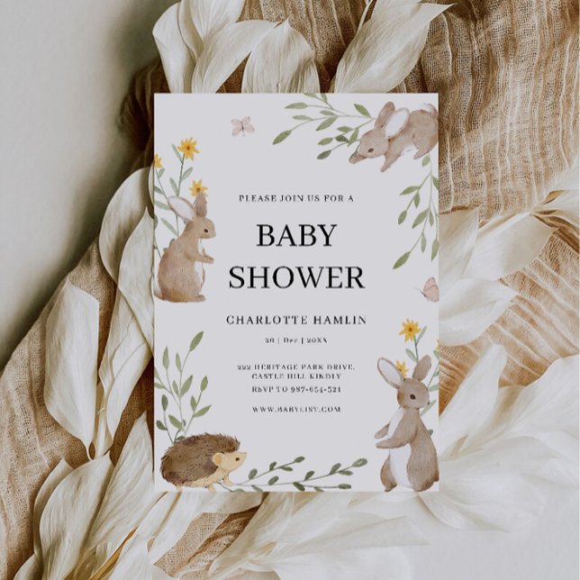 Invitación Bonitos Bunnies Y Baby Shower De Verdor (Cute Bunnies And Greenery Baby Shower Invitation)