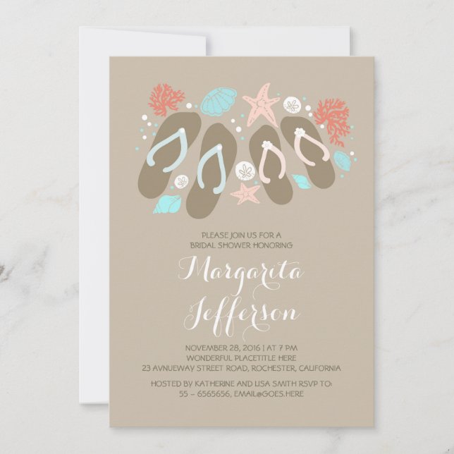 Invitación bonitos chanclas playa ducha de novia invita (Anverso)