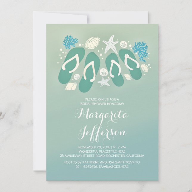 Invitación bonitos chanclas playa ducha de novia invita (Anverso)