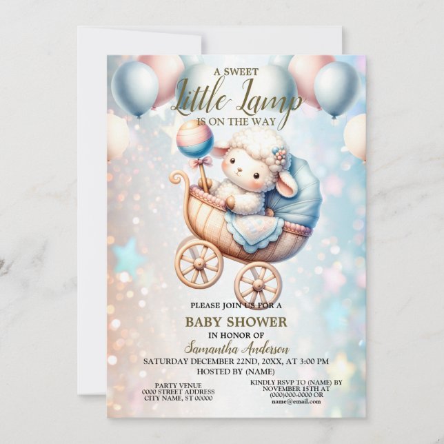 Invitación Bonitos globos Baby Shower con una lámpara pequeña (Anverso)