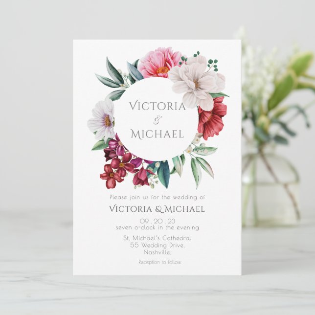 Invitación Bonitos Peonies Boda de acuarela floral (Anverso de pie)