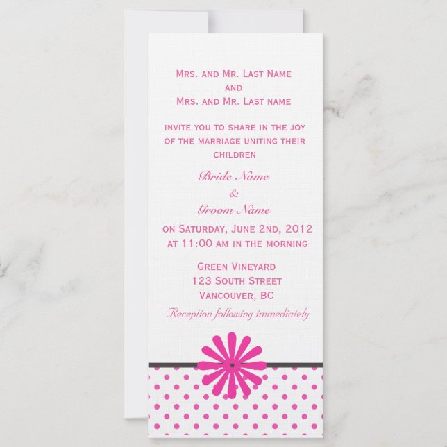Invitación Bonitos puntos de polka rosa e invitativa boda de  (Anverso)