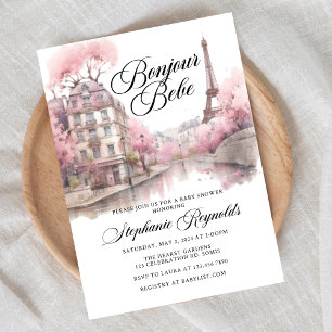 Invitación Bonjour Baby, Hello Baby, baby shower, Bebé Francé