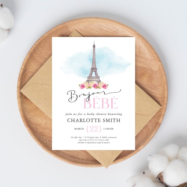 Invitación Bonjour Bébé Baby Shower tema de París (Subido por el creador)
