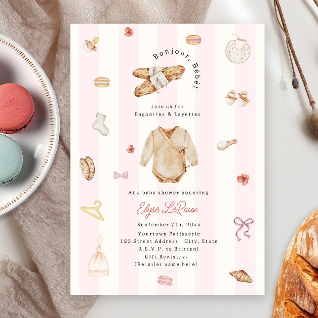 Invitación Bonjour Bébé Baguettes Layettes Baby Shower francé (Subido por el creador)