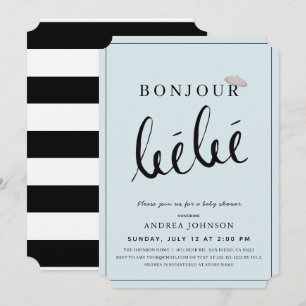 Invitación Bonjour Bebe Beret Modern Blue Boy Baby Shower