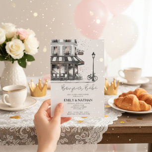 Invitación Bonjour Bebe café parisino rosa niñas torre eiffel