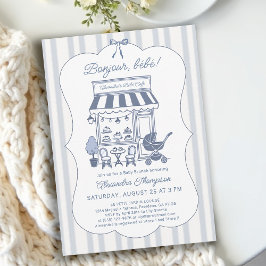 Invitación Bonjour Bebe Coffee Brunch Dusty Blue Baby Shower