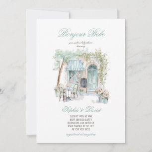 Invitación Bonjour Bebe Cumpleaños Francés Floral Café 