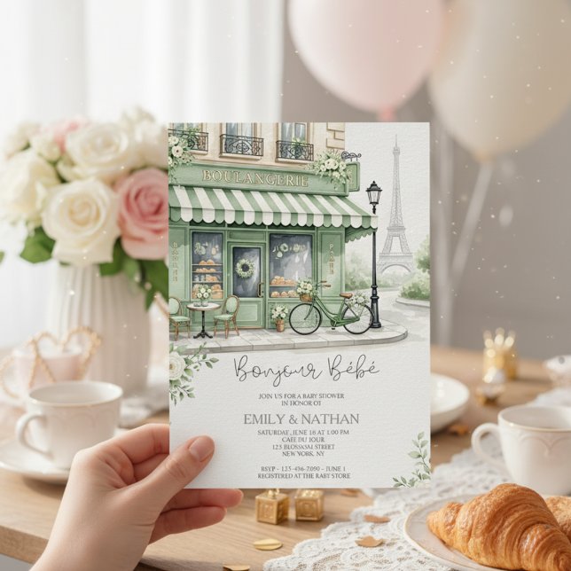 Invitación Bonjour Bebe eiffel tower French chic baby Shower (Subido por el creador)