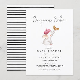 Invitación Bonjour Bebe Elephant Baby Shower