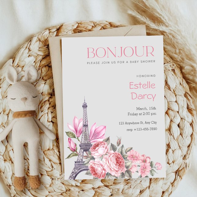 Invitación Bonjour Bebe | Floral French Baby Shower (Subido por el creador)