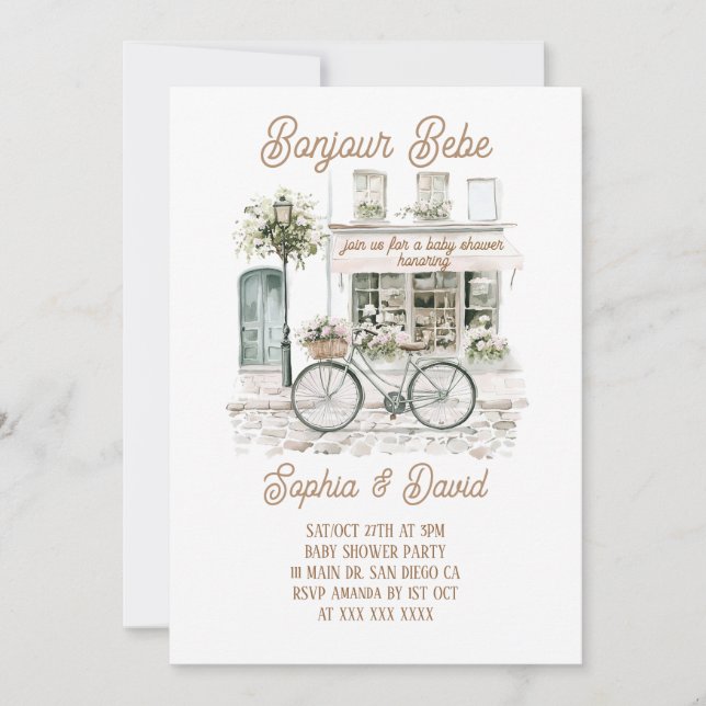 Invitación Bonjour Bebe Floral French Baby Shower (Anverso)