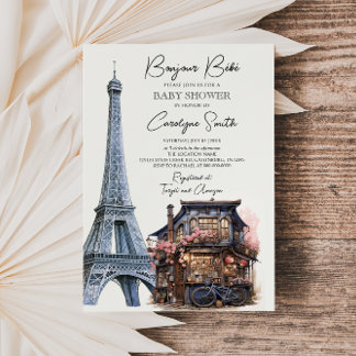 Invitación Bonjour Bebe Francés París Baby Shower Parisino