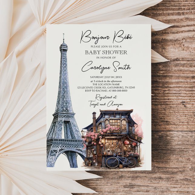 Invitación Bonjour Bebe Francés París Baby Shower Parisino (Subido por el creador)