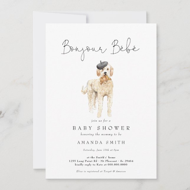 Invitación Bonjour Bebe French Golden Doodle Baby Shower (Anverso)