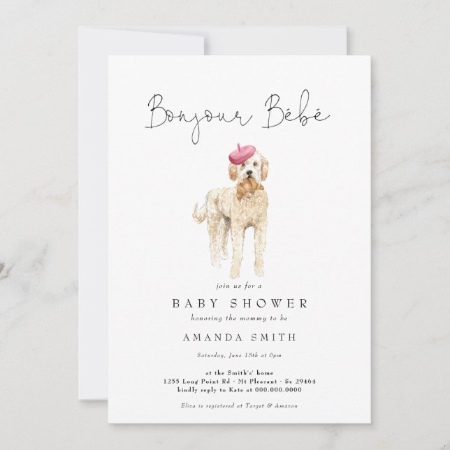 Invitación Bonjour Bebe French Golden Doodle Baby Shower (Anverso)