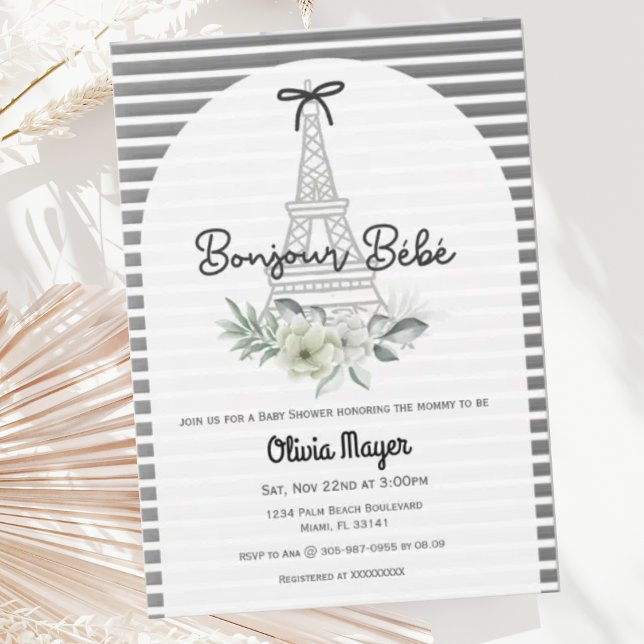 Invitación Bonjour Bebe French Paris Elegant Baby Shower (Subido por el creador)