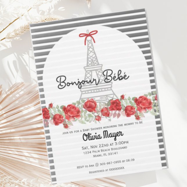 Invitación Bonjour Bebe French Paris Elegant Baby Shower (Subido por el creador)